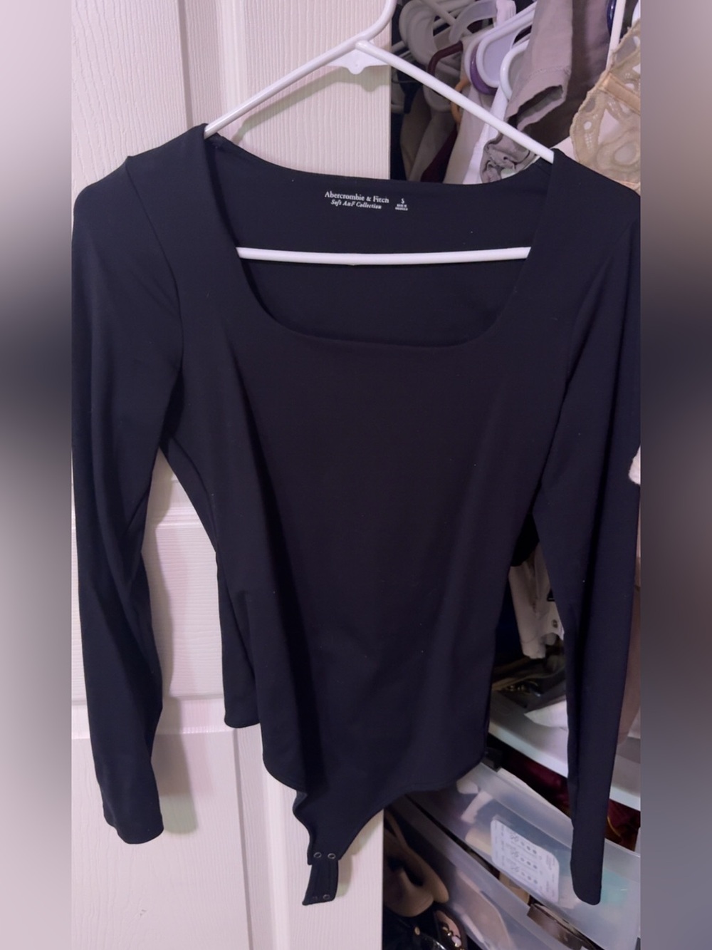 Abercrombie & Fitch Black Long Sleeve Square Neck Bodysuit